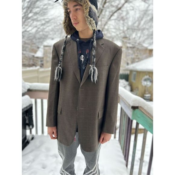 Nautica sports jacket suit plaid brown size 44R fully lined - Picture 14 of 16